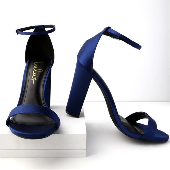 Lulu's Taylor Navy Satin Ankle Strap Heels - Picture 2 of 11